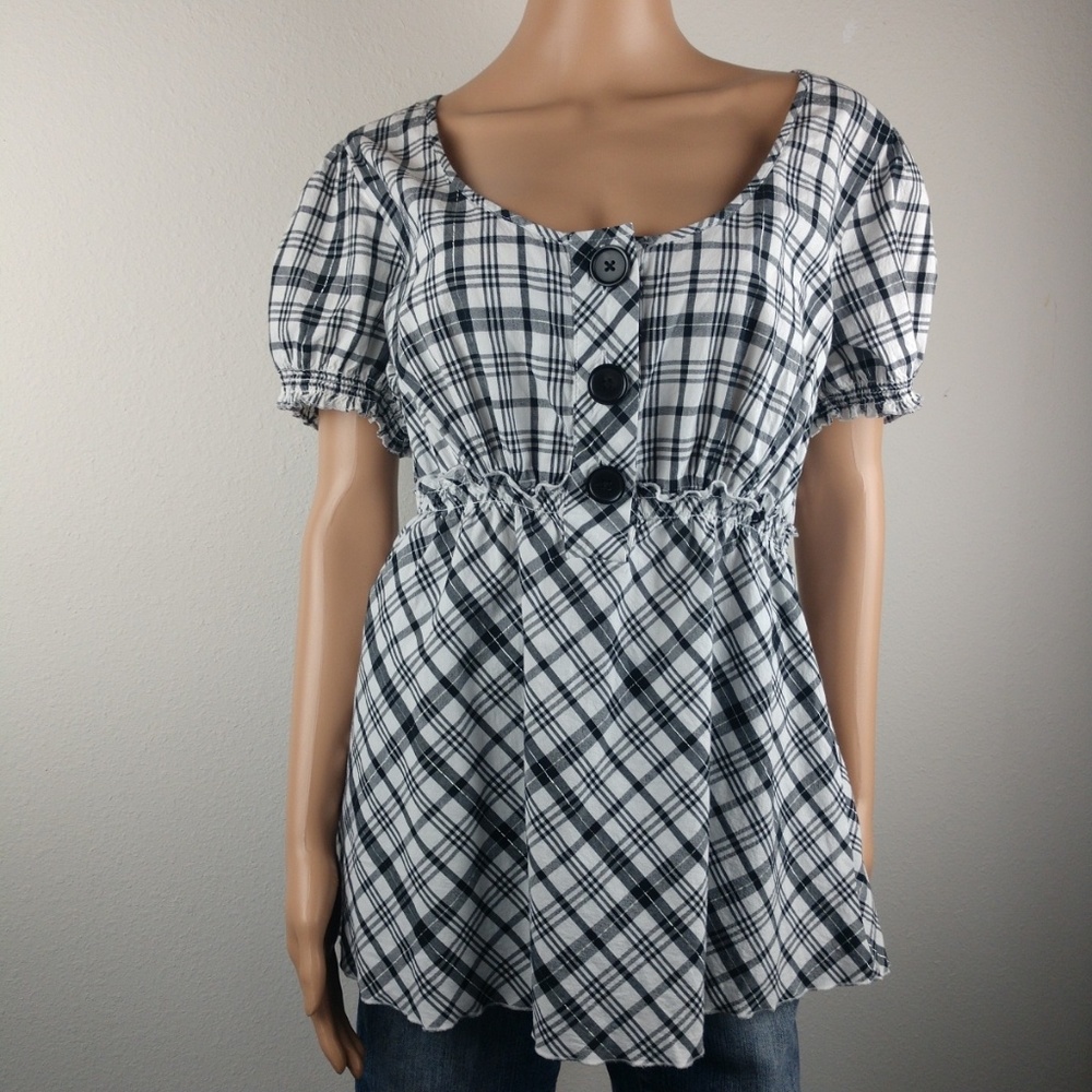 Lane Bryant Peasant Plaid Blouse sz14/16 NWOT